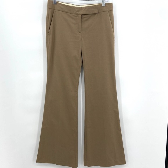 THEORY Light Brown Tan Wide Leg Flare Cotton Blend Mid Rise Trouser Pants Size 6 - Picture 2 of 7